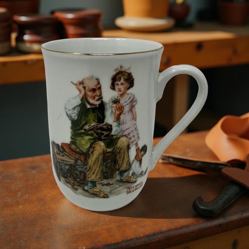 Norman Rockwell "The Cobbler" Ceramic Mug 1982 Norman Rockwell Museum Collection